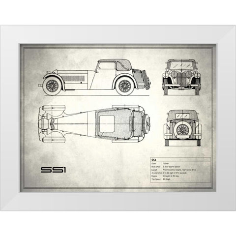 Jaguar SS-100 White White Modern Wood Framed Art Print by Rogan, Mark