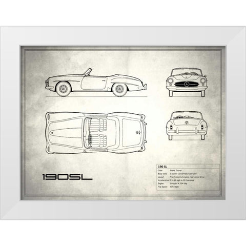 Mercedes 190-SL White White Modern Wood Framed Art Print by Rogan, Mark