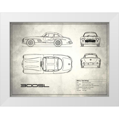 Mercedes 300SL Gullwing White White Modern Wood Framed Art Print by Rogan, Mark