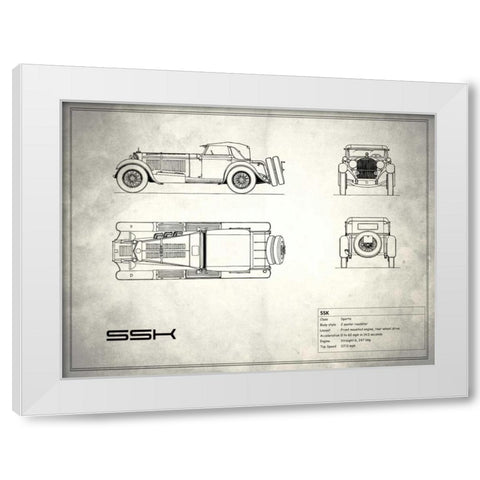 Mercedes SSK White White Modern Wood Framed Art Print by Rogan, Mark