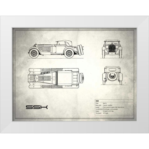 Mercedes SSK White White Modern Wood Framed Art Print by Rogan, Mark