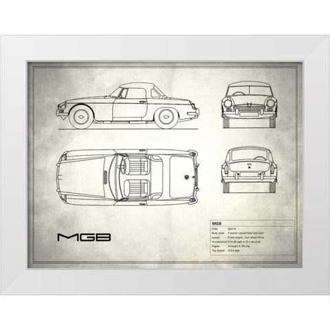 MG MGB White White Modern Wood Framed Art Print by Rogan, Mark