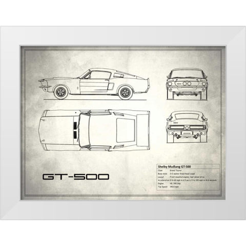 Shelby Mustang GT500 White White Modern Wood Framed Art Print by Rogan, Mark