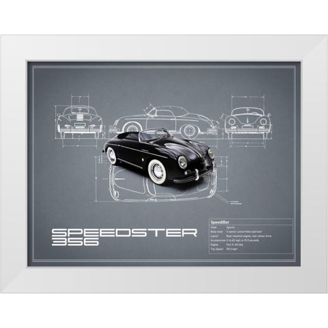 Porsche Speedster 1959 White White Modern Wood Framed Art Print by Rogan, Mark