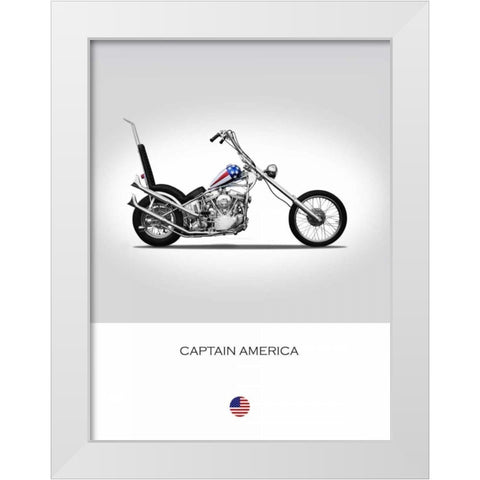Harley Davidson Captain Americ White Modern Wood Framed Art Print by Rogan, Mark