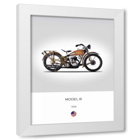 Harley Davidson Model B 1932 White Modern Wood Framed Art Print by Rogan, Mark