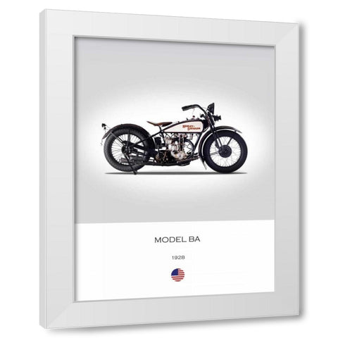 Harley Davidson Model BA 1928 White Modern Wood Framed Art Print by Rogan, Mark