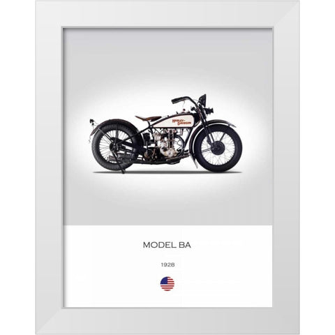Harley Davidson Model BA 1928 White Modern Wood Framed Art Print by Rogan, Mark