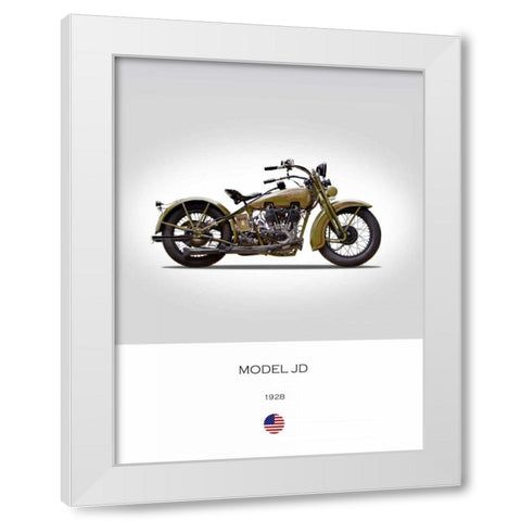Harley Davidson Model JD 1928 White Modern Wood Framed Art Print by Rogan, Mark