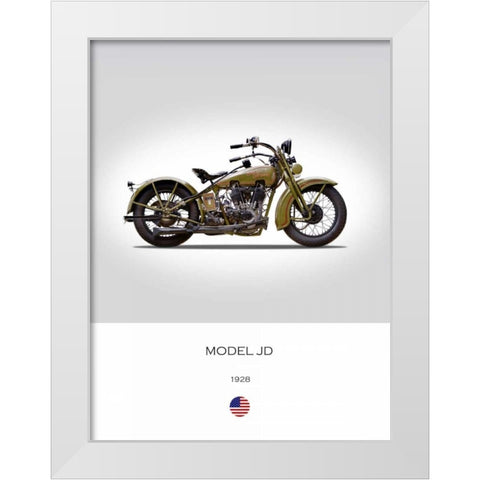 Harley Davidson Model JD 1928 White Modern Wood Framed Art Print by Rogan, Mark