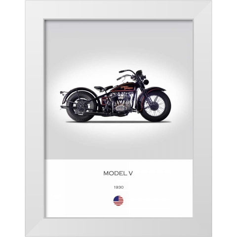 Harley Davidson Model V 1930 White Modern Wood Framed Art Print by Rogan, Mark