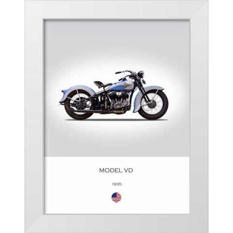 Harley Davidson Model VD 1935 White Modern Wood Framed Art Print by Rogan, Mark