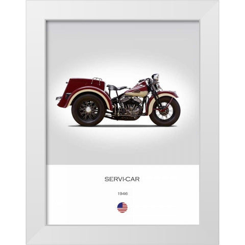 Harley Davidson Servi Car 1946 White Modern Wood Framed Art Print by Rogan, Mark