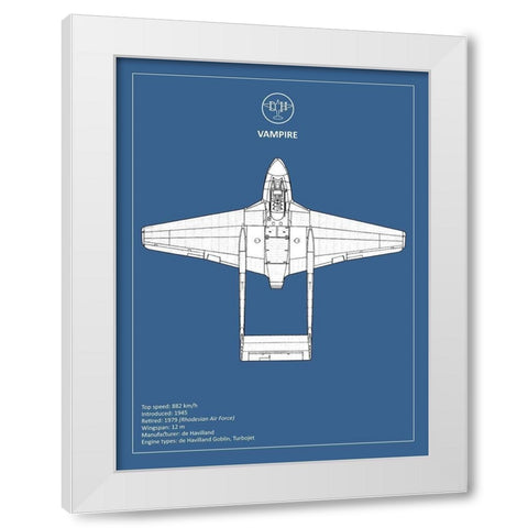 BP de-Havilland Vampire  White Modern Wood Framed Art Print by Rogan, Mark
