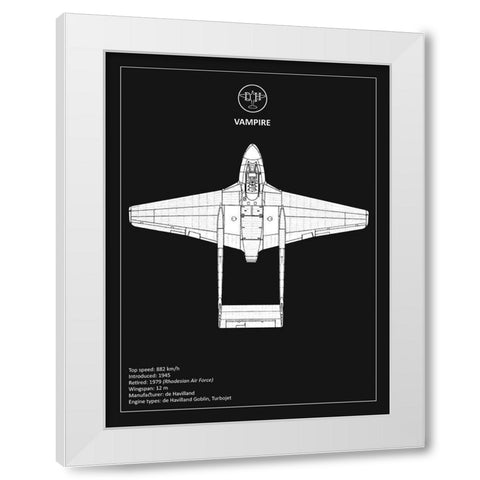 BP de-Havilland Vampire Black  White Modern Wood Framed Art Print by Rogan, Mark
