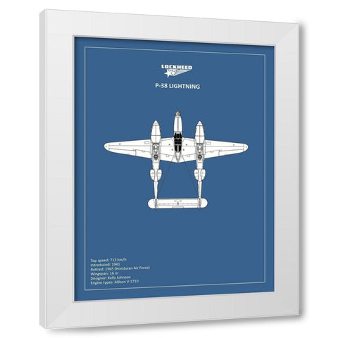 BP Lockheed P38 Lightning  White Modern Wood Framed Art Print by Rogan, Mark
