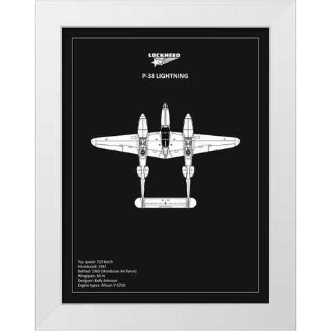 BP Lockheed P38 Lightning Black  White Modern Wood Framed Art Print by Rogan, Mark