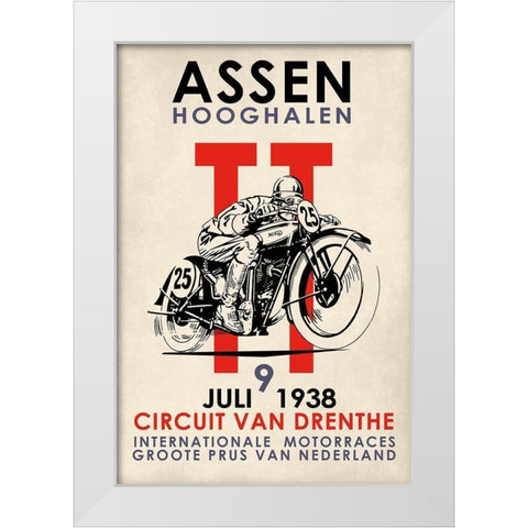 Assen TT Motorcycle Races 1938 White Modern Wood Framed Art Print by Rogan, Mark