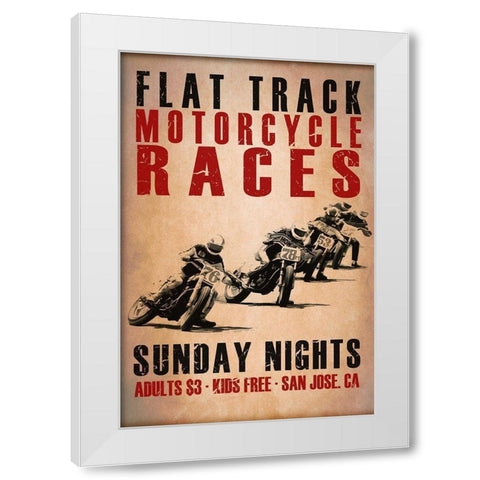 Flat Track Racers White Modern Wood Framed Art Print by Rogan, Mark
