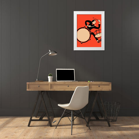 The Drummer White Modern Wood Framed Art Print by Rogan, Mark