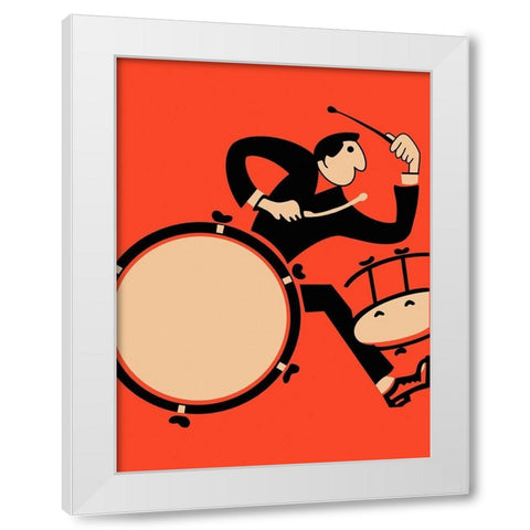 The Drummer White Modern Wood Framed Art Print by Rogan, Mark