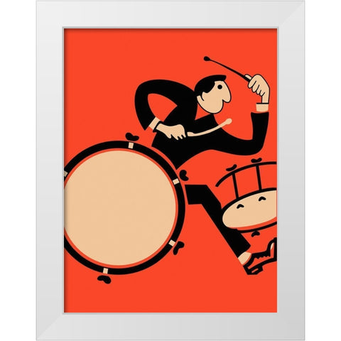 The Drummer White Modern Wood Framed Art Print by Rogan, Mark