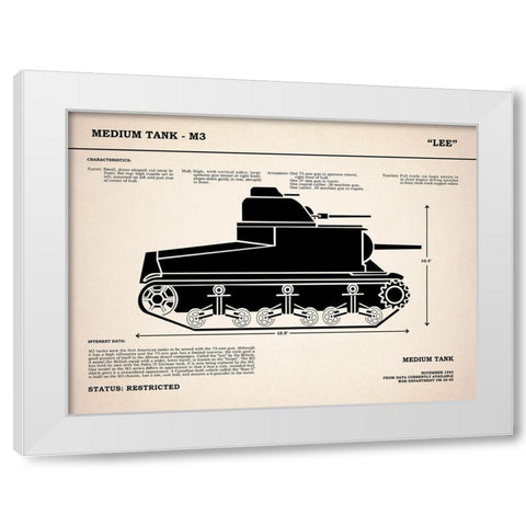 M3 Lee Tank White Modern Wood Framed Art Print by Rogan, Mark