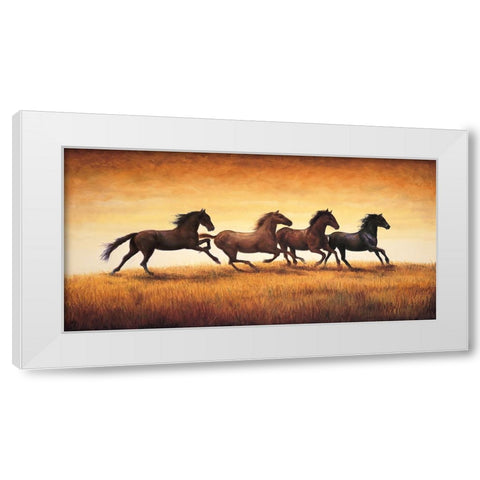 Stallions at Sunset White Modern Wood Framed Art Print by Vargas, Ricardo