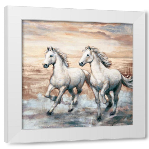 Running Horses I White Modern Wood Framed Art Print by Steele, Ralph