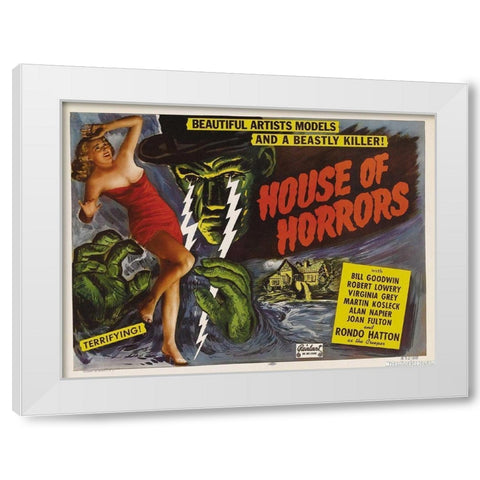 House Of Horror White Modern Wood Framed Art Print by Anonymous