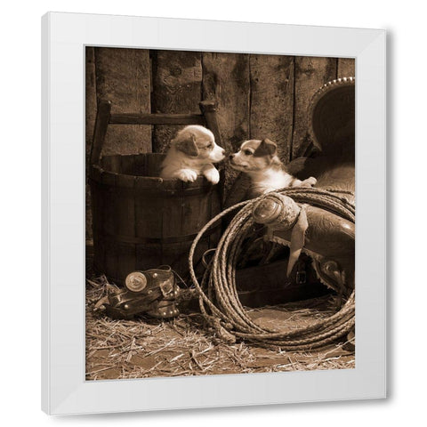 How Bout A Kiss White Modern Wood Framed Art Print by Dawson, Robert