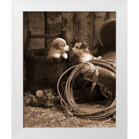 How Bout A Kiss White Modern Wood Framed Art Print by Dawson, Robert