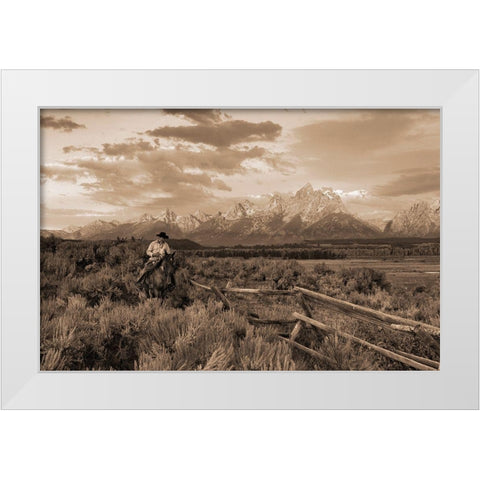 Ridin Fences I sepia White Modern Wood Framed Art Print by Dawson, Robert