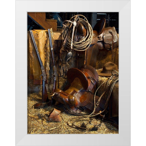 Ranchers Tack Room White Modern Wood Framed Art Print by Dawson, Robert