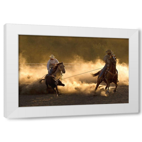 Ropin on the Ranch White Modern Wood Framed Art Print by Dawson, Robert
