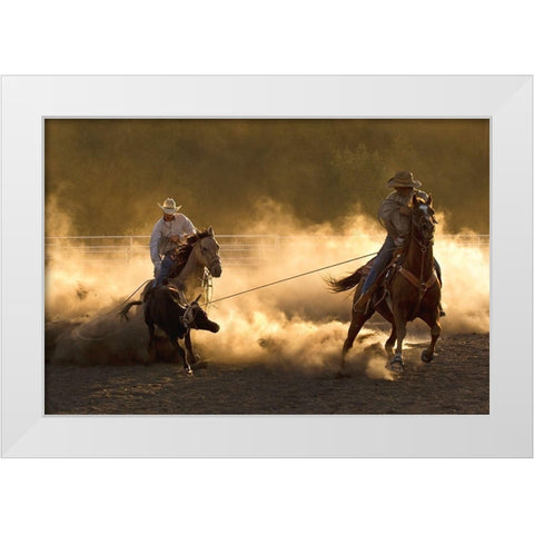 Ropin on the Ranch White Modern Wood Framed Art Print by Dawson, Robert