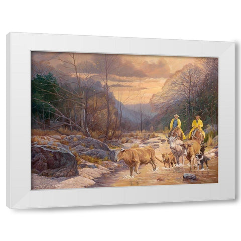 Early Morning Ride White Modern Wood Framed Art Print by Dudley, June
