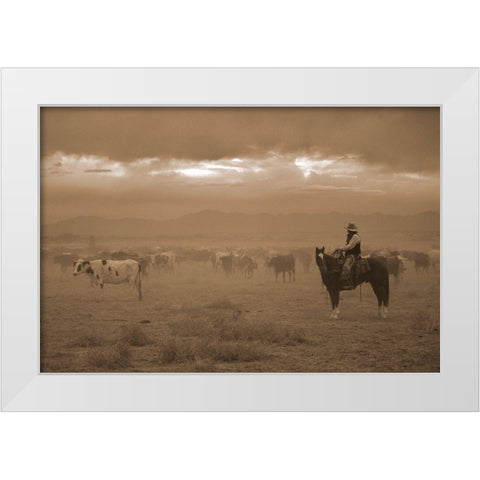 Settling the Herd White Modern Wood Framed Art Print by Dawson, Robert