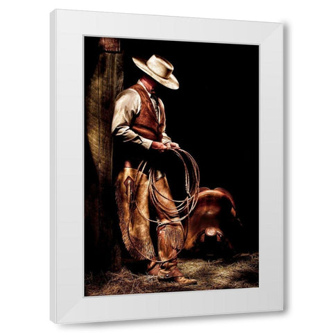 Cowboy With A Rope White Modern Wood Framed Art Print by Dawson, Robert