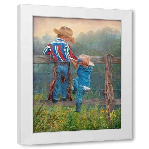 Cowboy Up White Modern Wood Framed Art Print by Dudley, June