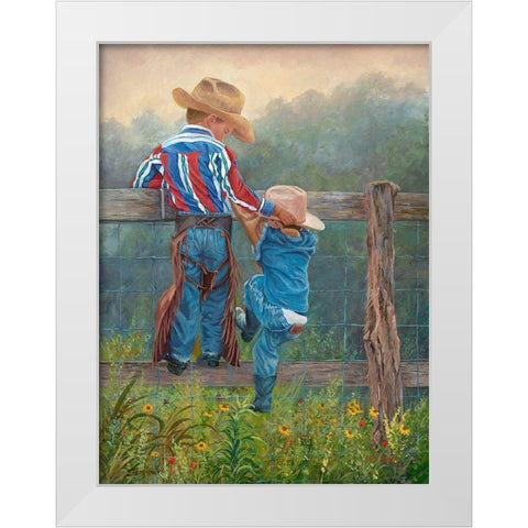 Cowboy Up White Modern Wood Framed Art Print by Dudley, June