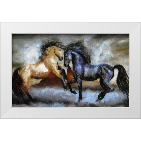 Horse Play I White Modern Wood Framed Art Print by Bolokofsky, Ronald