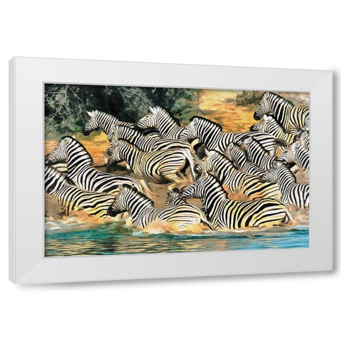 At the Drinking Hole White Modern Wood Framed Art Print by Bolokofsky, Ronald