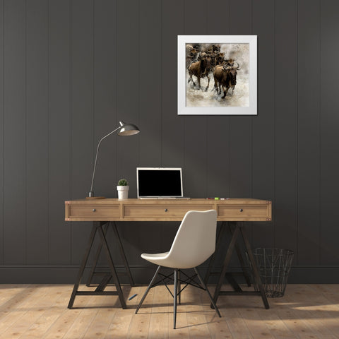Crossing the River White Modern Wood Framed Art Print by Bolokofsky, Ronald