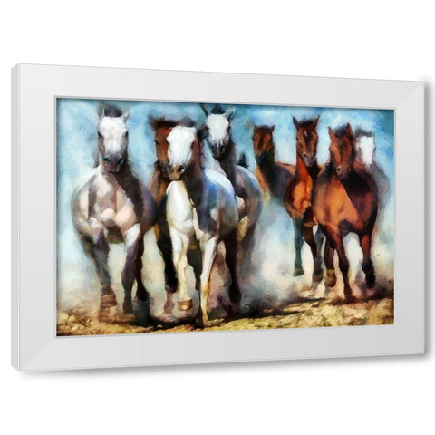 Running Herd III White Modern Wood Framed Art Print by Bolokofsky, Ronald
