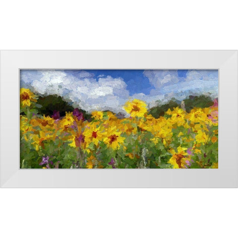 Sunflower Fields II White Modern Wood Framed Art Print by Bolokofsky, Ronald