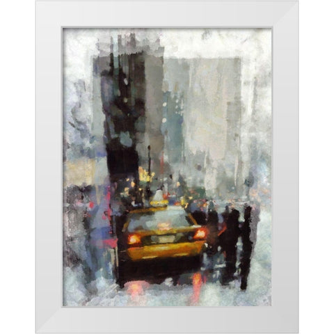 Hailing A Taxi II White Modern Wood Framed Art Print by Bolokofsky, Ronald