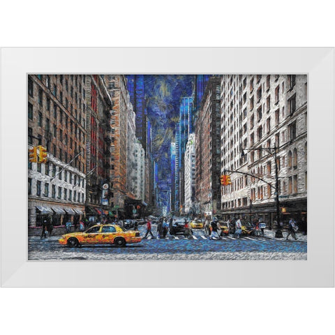 New York Street Traffic White Modern Wood Framed Art Print by Bolokofsky, Ronald