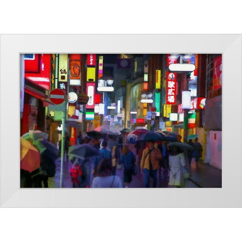 Rainy Night In Tokyo White Modern Wood Framed Art Print by Bolokofsky, Ronald
