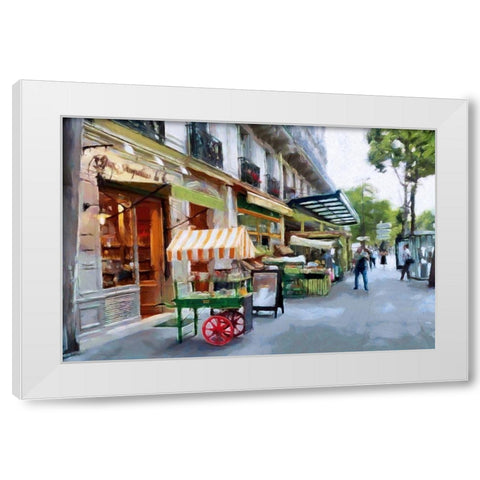Street Shops in Paris White Modern Wood Framed Art Print by Bolokofsky, Ronald